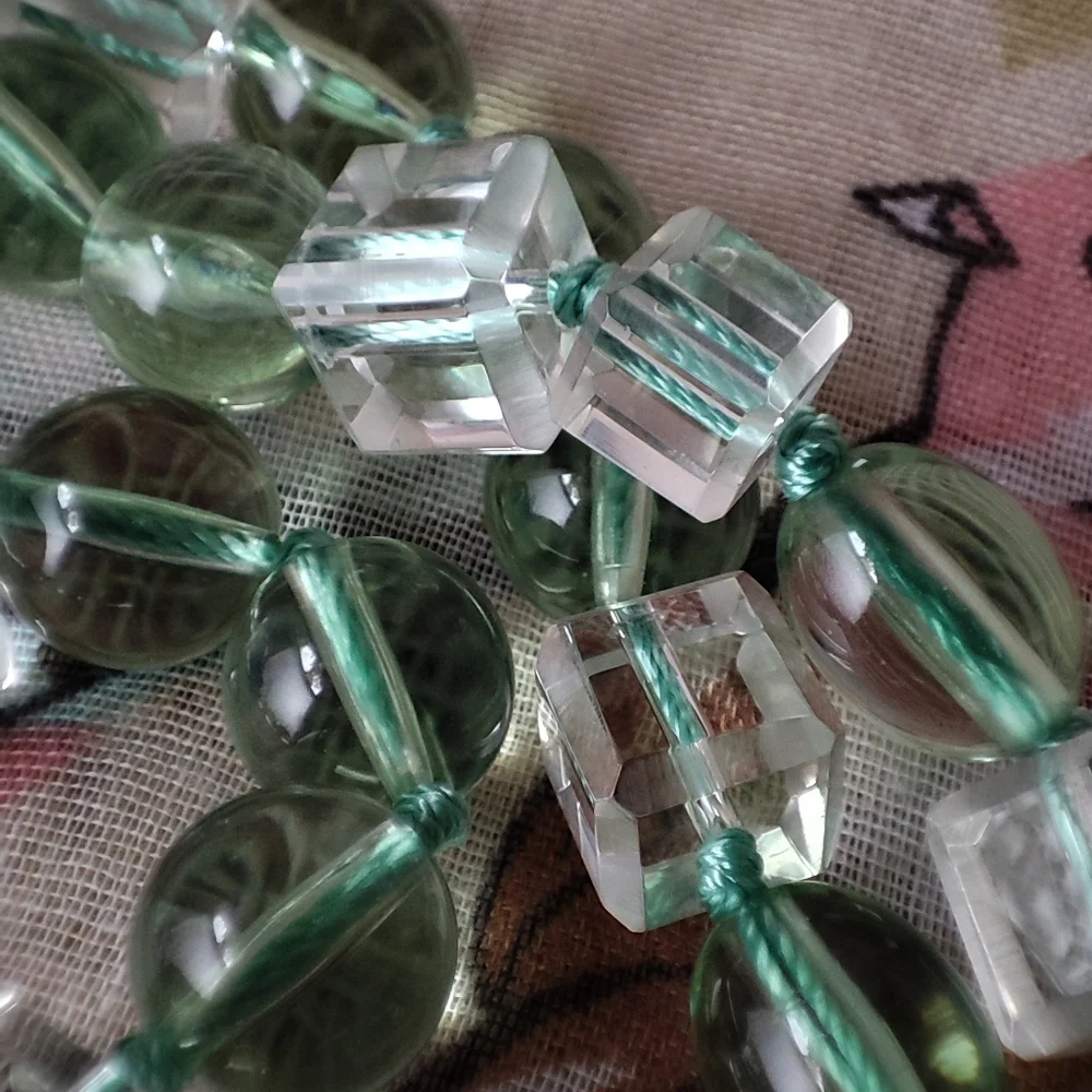 Glass Clear Green Ice Cube Square  Oval Acrylic Long Bead Necklace Cane Beads